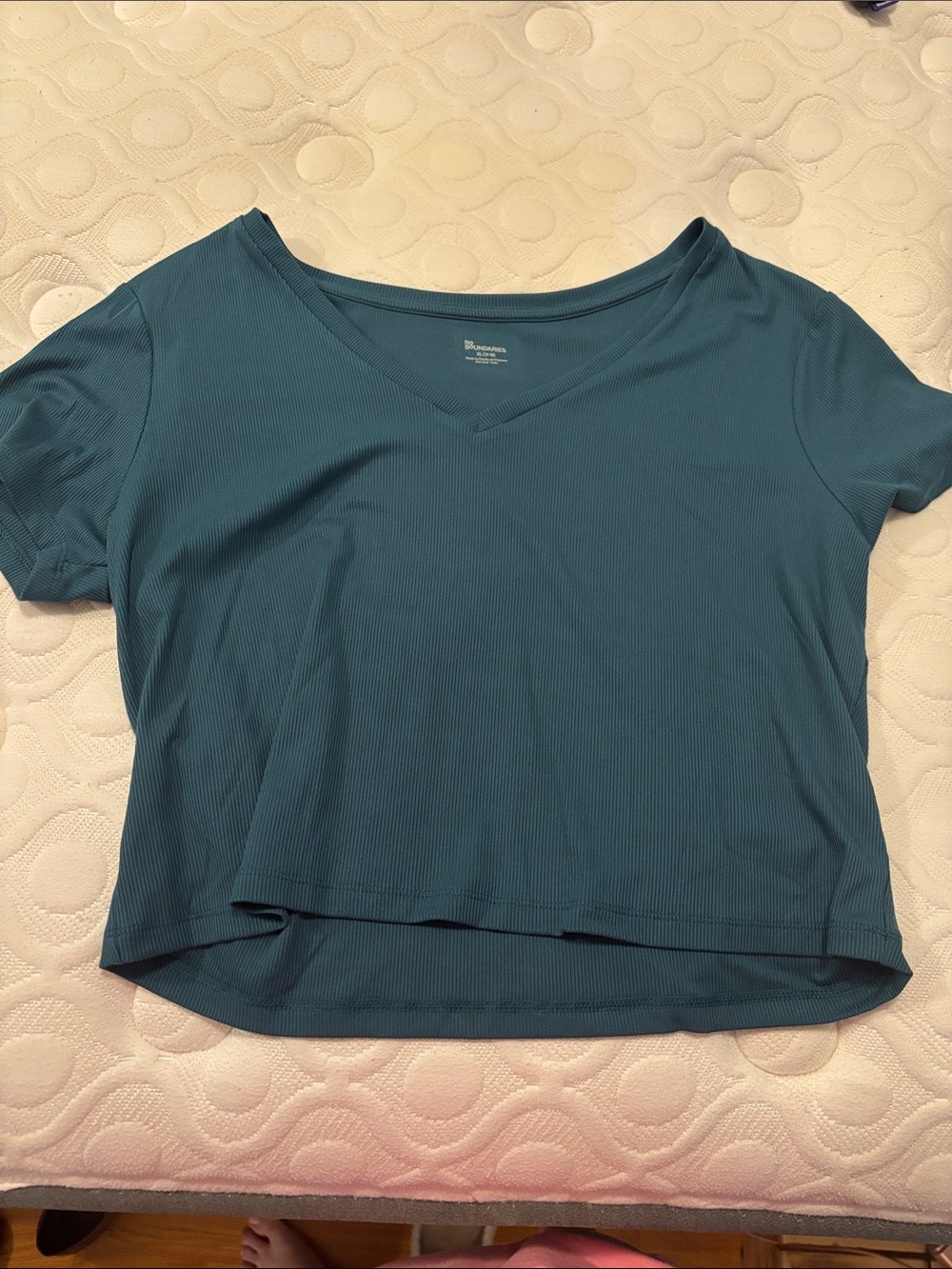 No Boundaries Teal Ribbed V-Neck Cropped Top